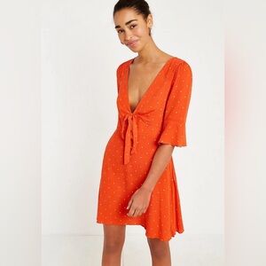 🧡NWT Free People Orange Polka Dot Dress with Tie Front Sz 4